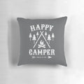 Rustic distressed white pillow with camping and nature-inspired design