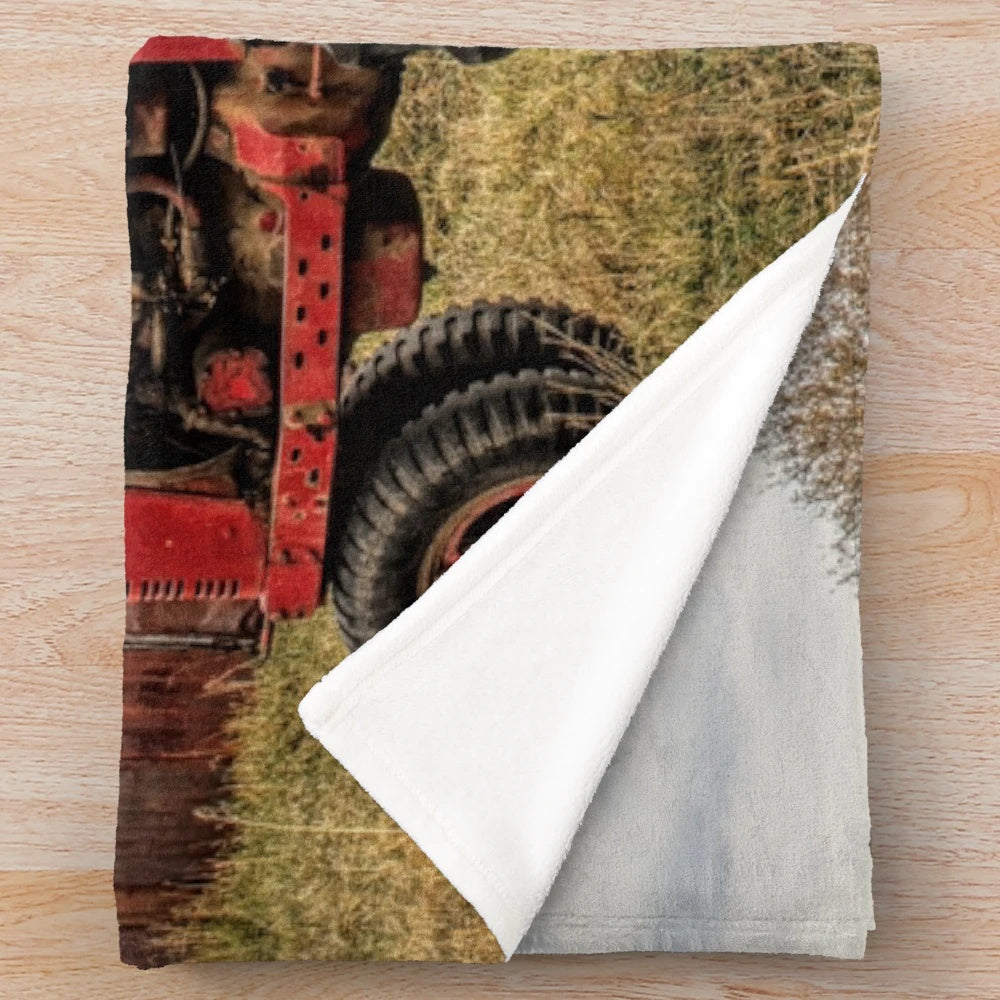 Down on the Farm Plush Blanket featuring a tractor and farm buildings