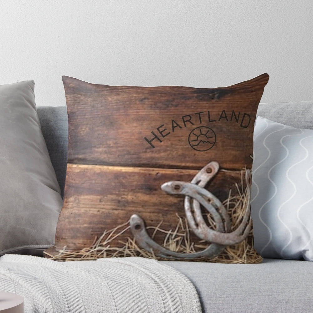 Rustic Farmhouse Heartland Pillow with Horse Shoe Design