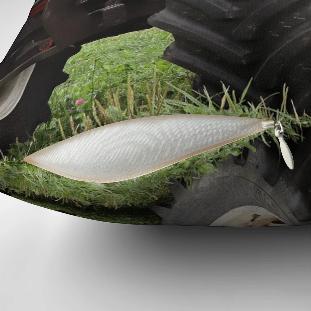 A plush pillow featuring a stylized design of a Fiat 100-90 agricultural tractor
