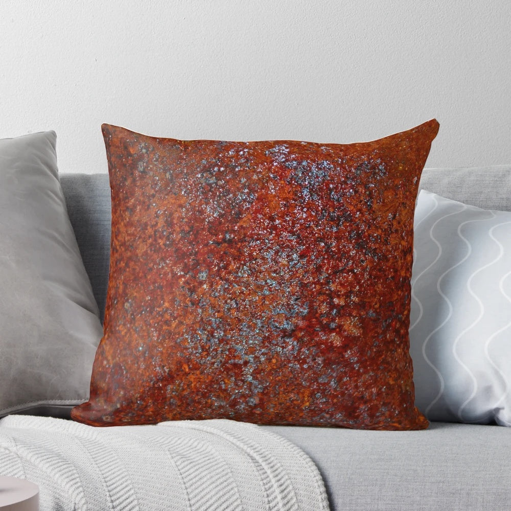 Rusted metallic pillow with industrial, vintage appeal