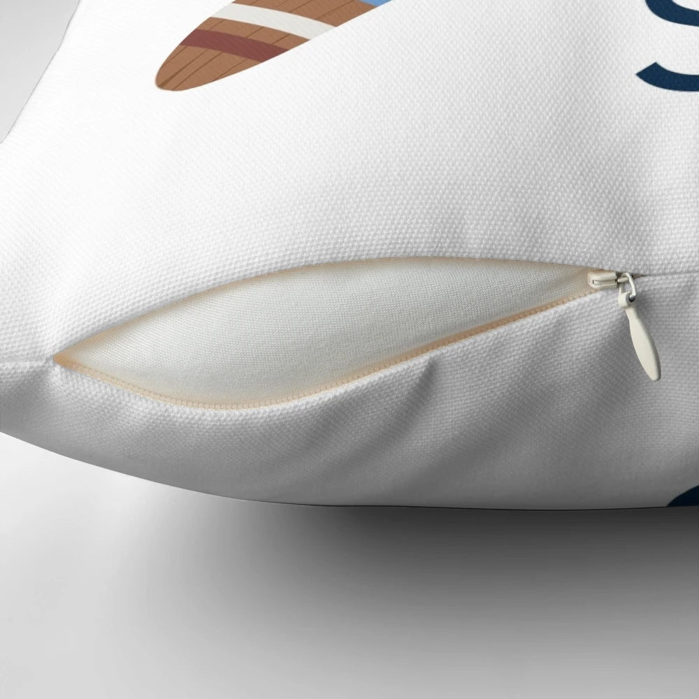 Rustic nautical compass and oar design printed on a cozy throw pillow, perfect for lake house, coastal, and boho-inspired home decor.
