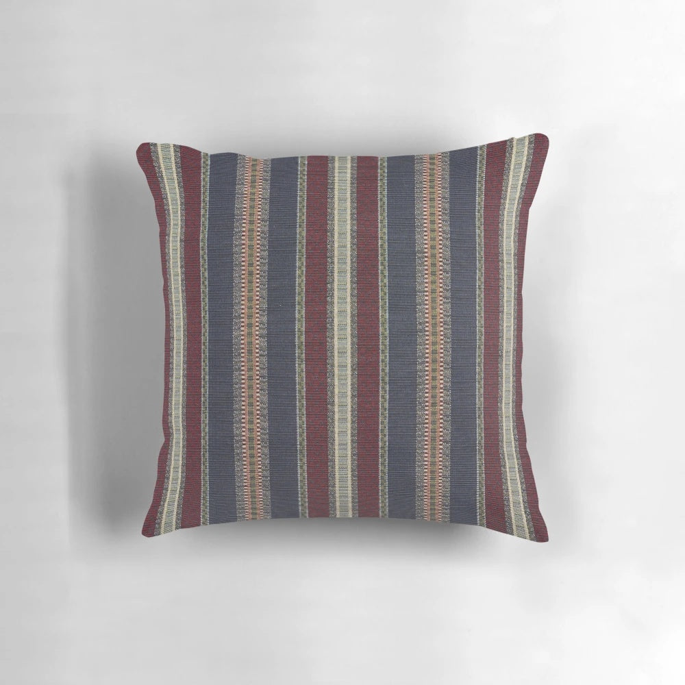 Navy and burgundy striped country style tapestry throw pillow