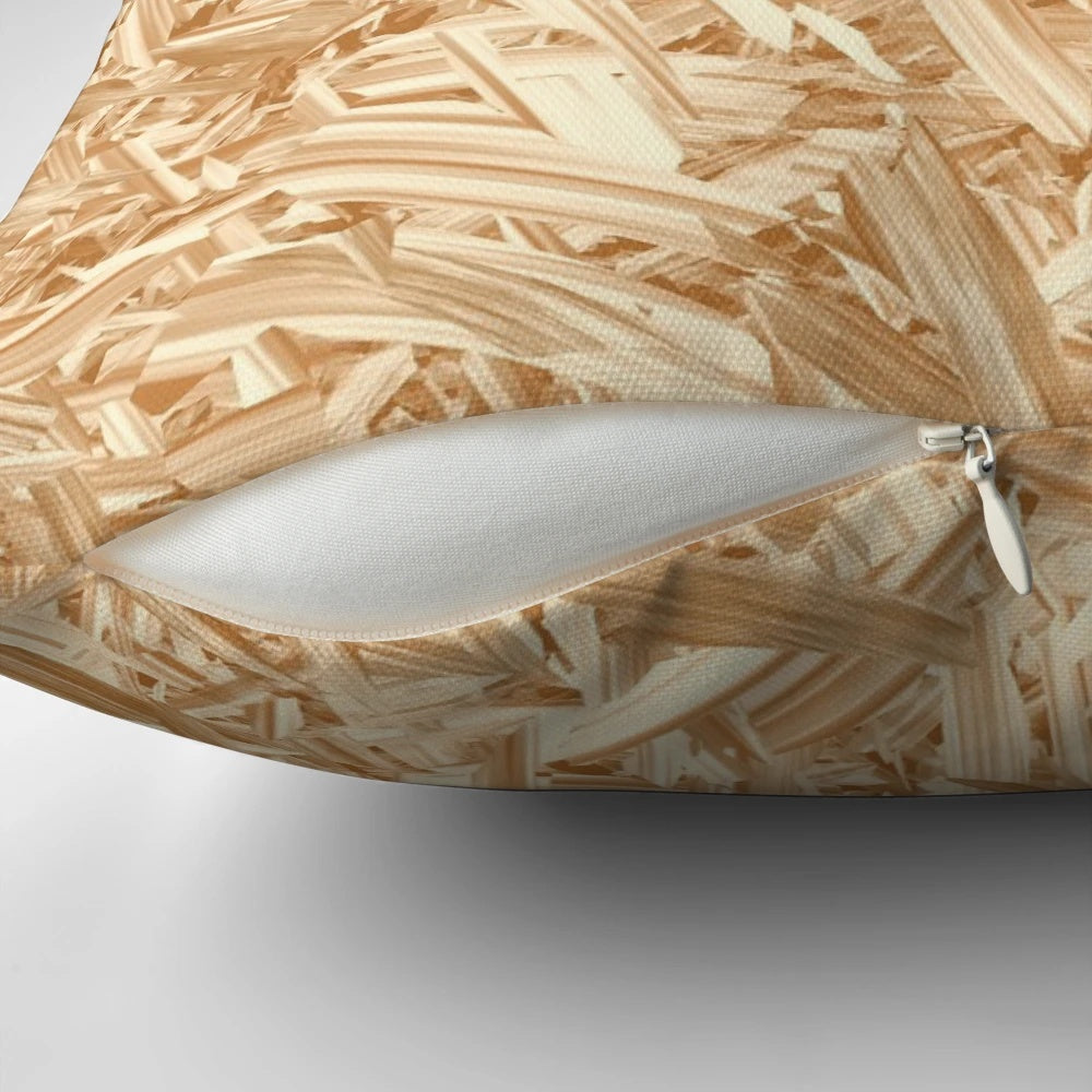 OSB plywood texture decorative throw pillow with a neutral beige and wood chip design