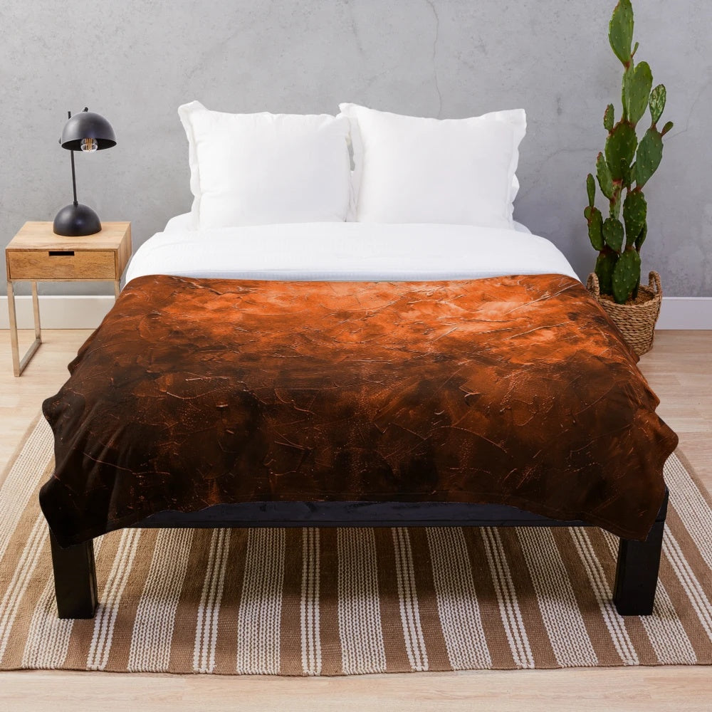Rustic pallet knife plush blanket with fall-inspired patterns and textures