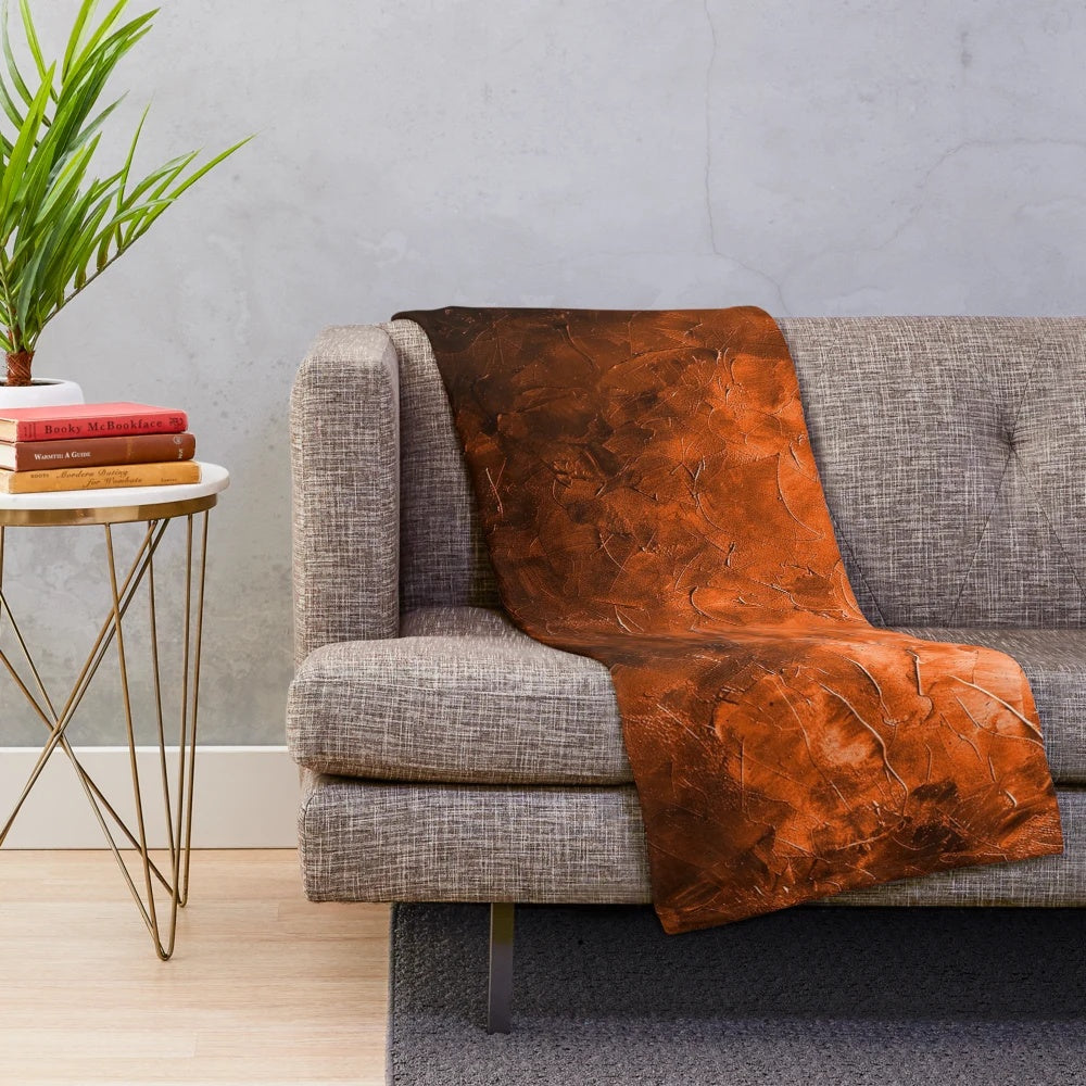 Rustic pallet knife plush blanket with fall-inspired patterns and textures
