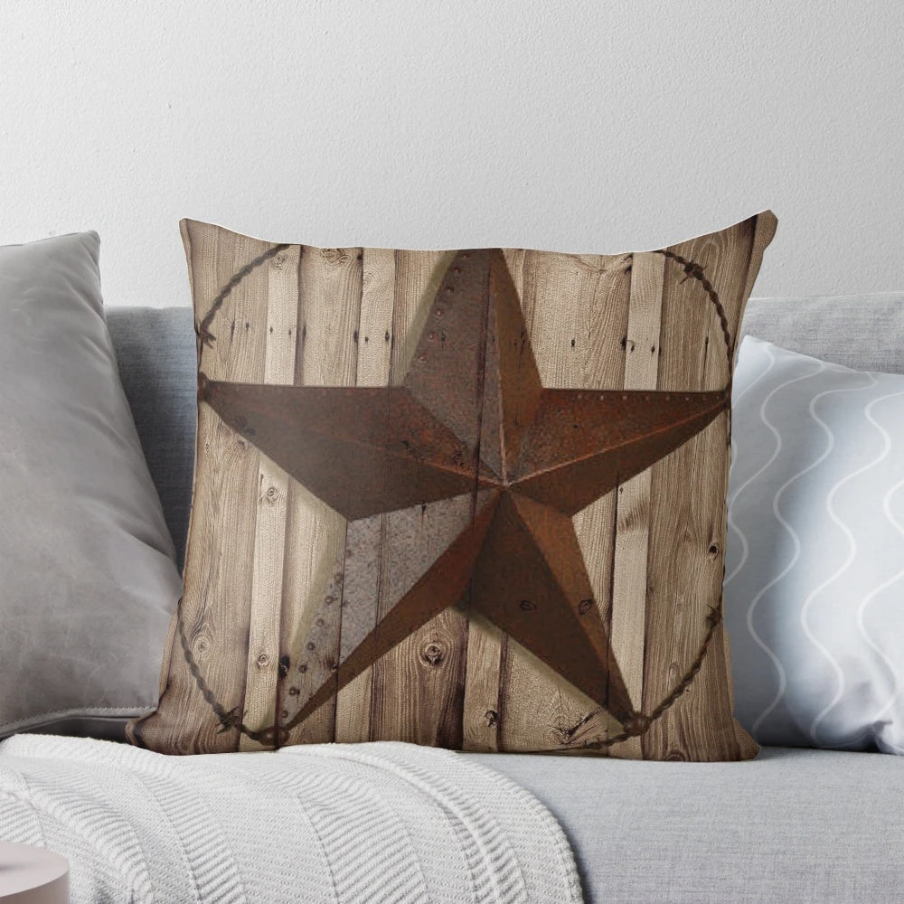 Primitive western country barn wood grunge star design on a decorative pillow