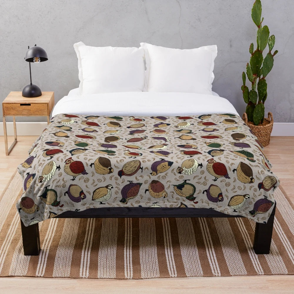 Rustic Quail Pattern Plush Blanket for Cozy Farmhouse Style