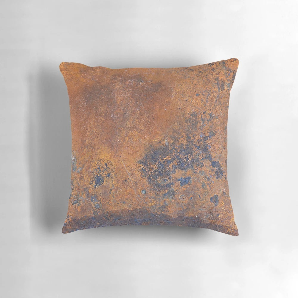 Rustic rust pillow made from weathered, industrial-style metal