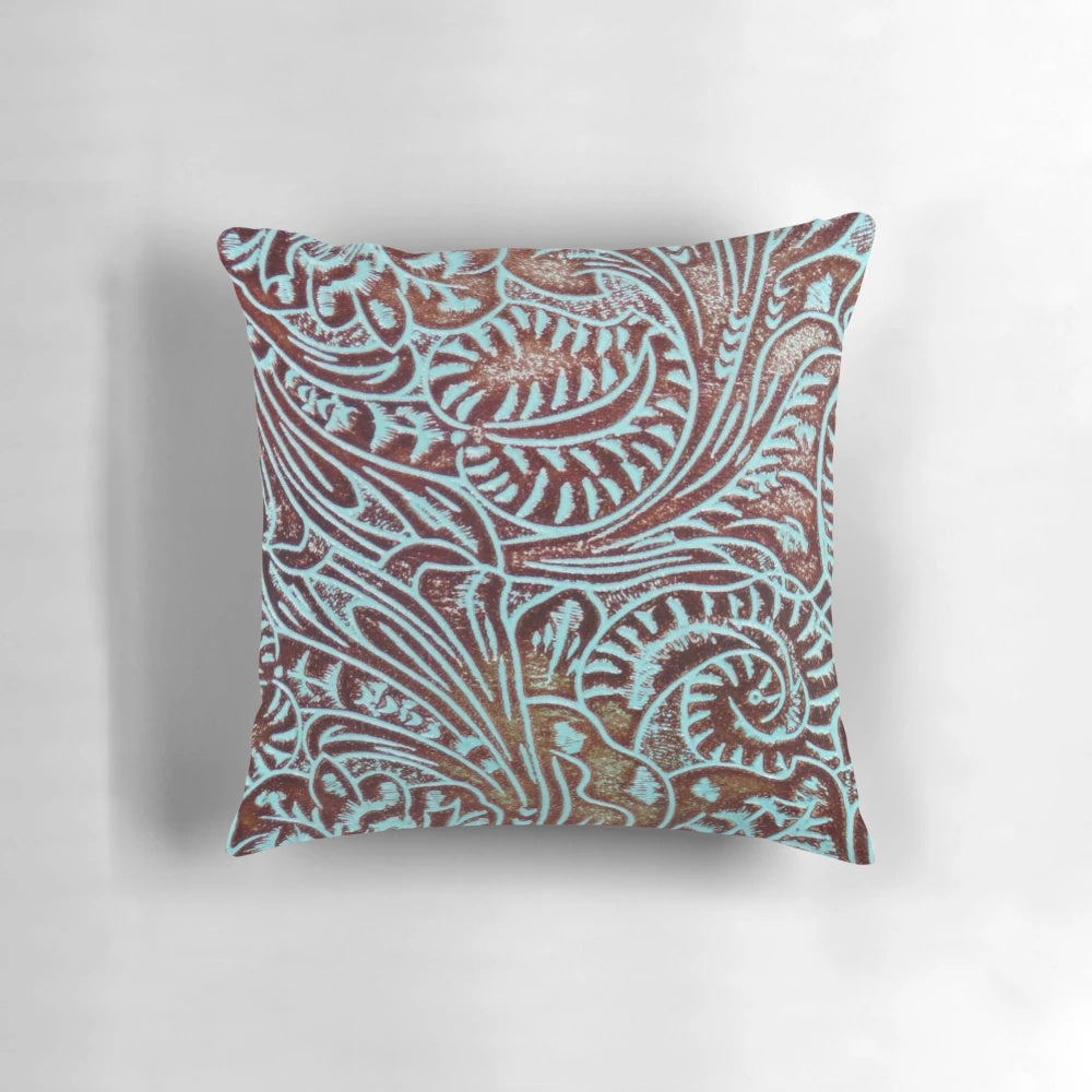 Rustic tooled leather pattern decorative pillow
