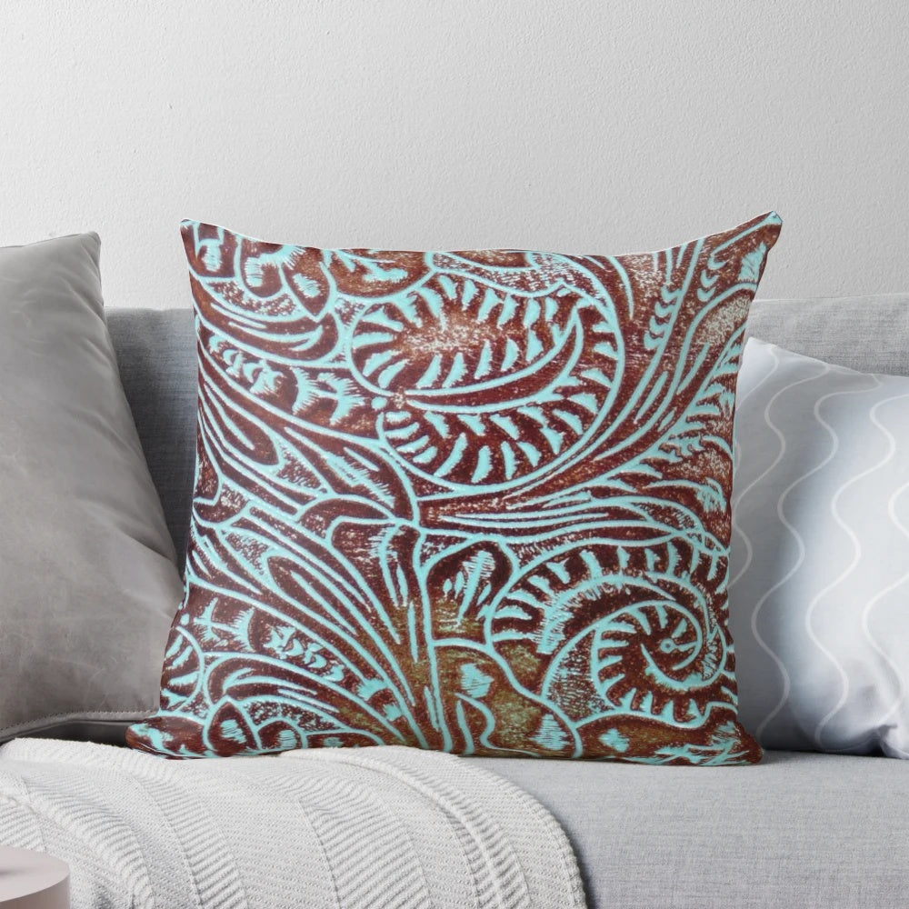 Rustic tooled leather pattern decorative pillow
