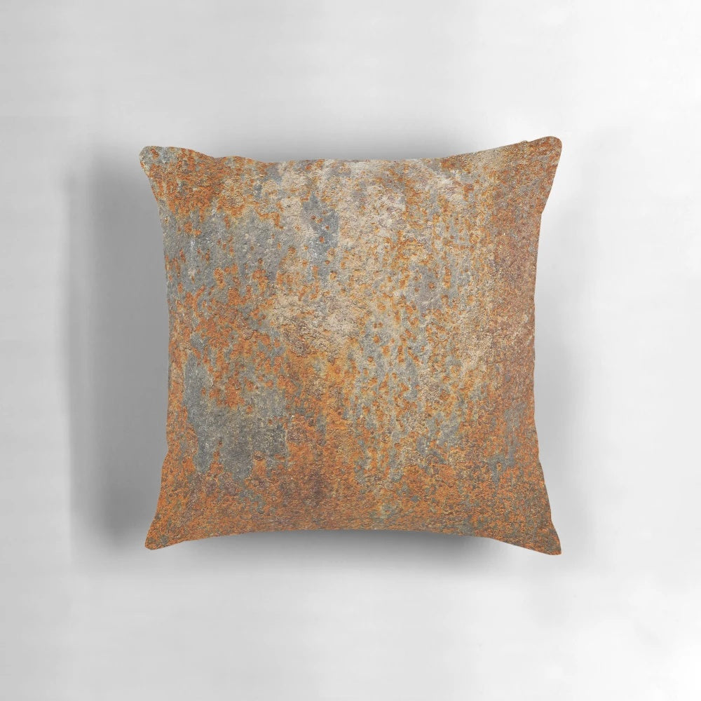 Rusty, gritty texture throw pillow with a vintage industrial, grungy aesthetic