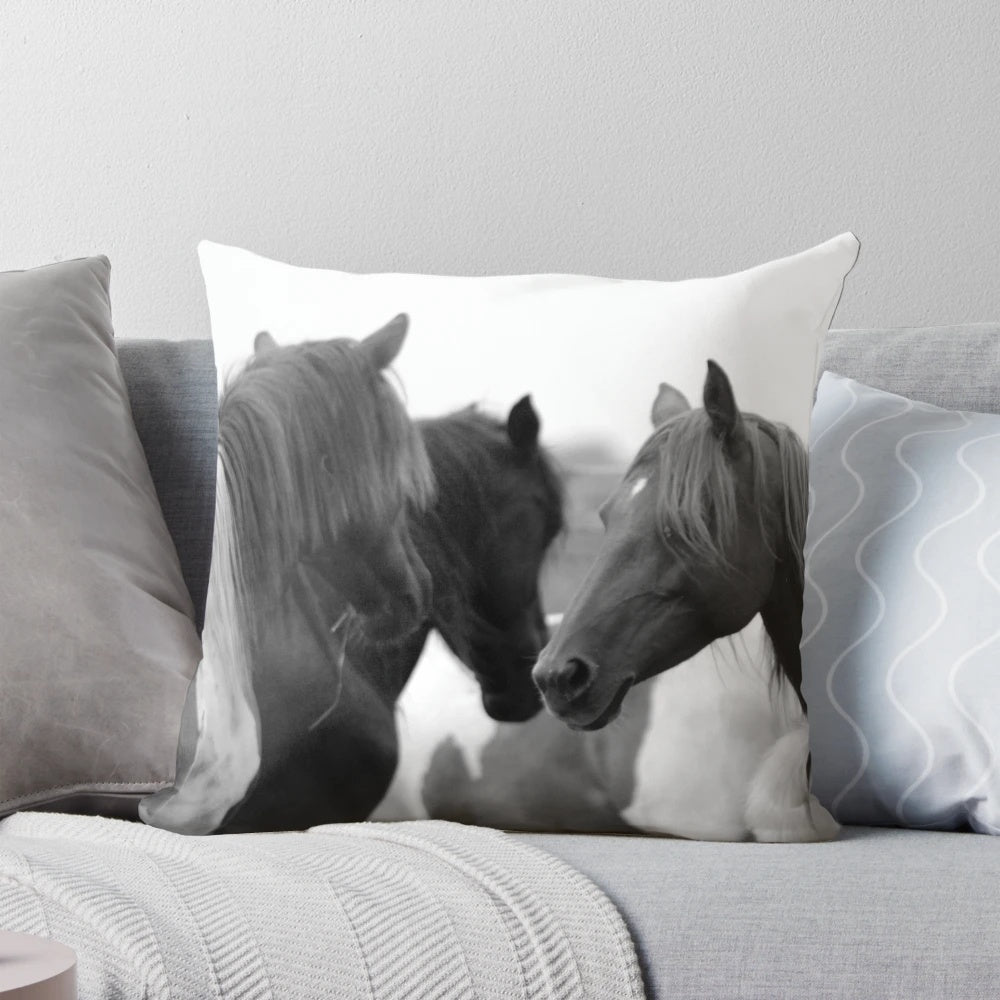 A black and white image of a wild horse, perfect for nature-inspired home decor.