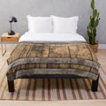 Rustic wooden barrel background plush blanket with textured wood and metal elements