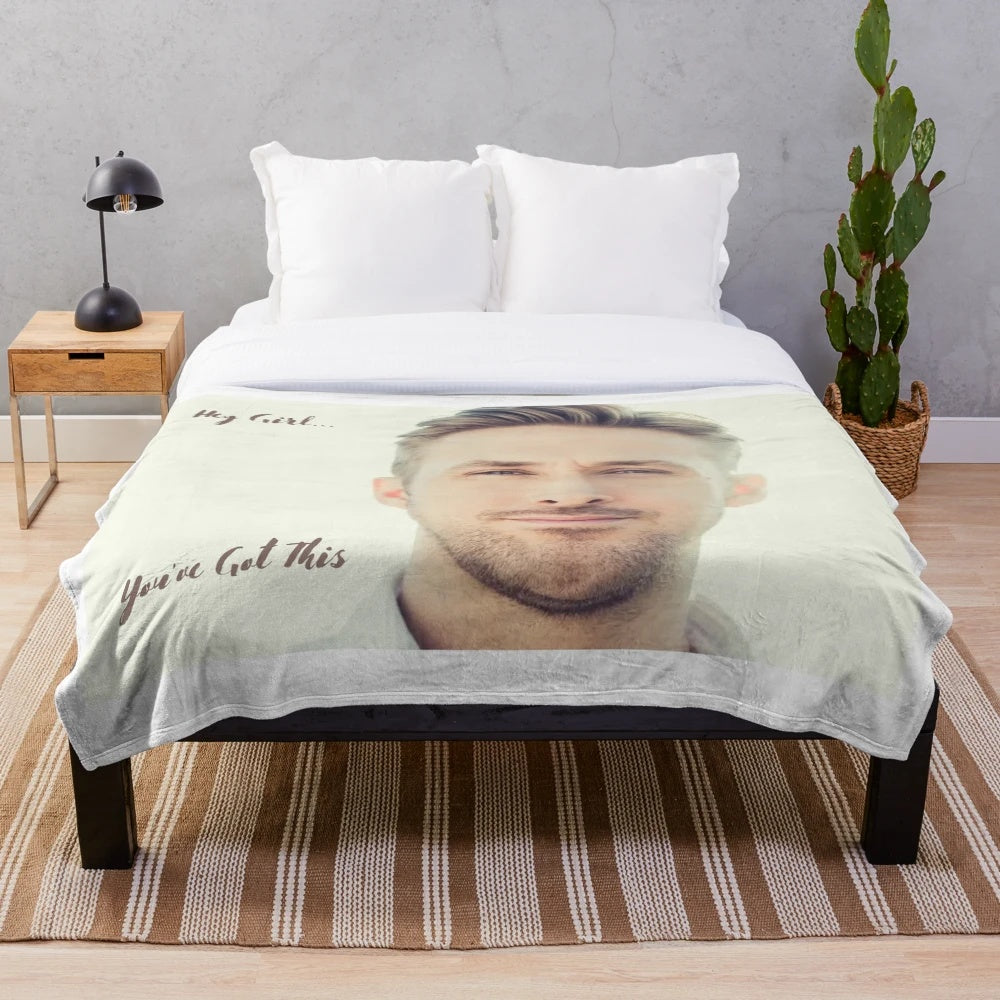 Ryan Gosling inspired plush blanket with "Hey Girl" design