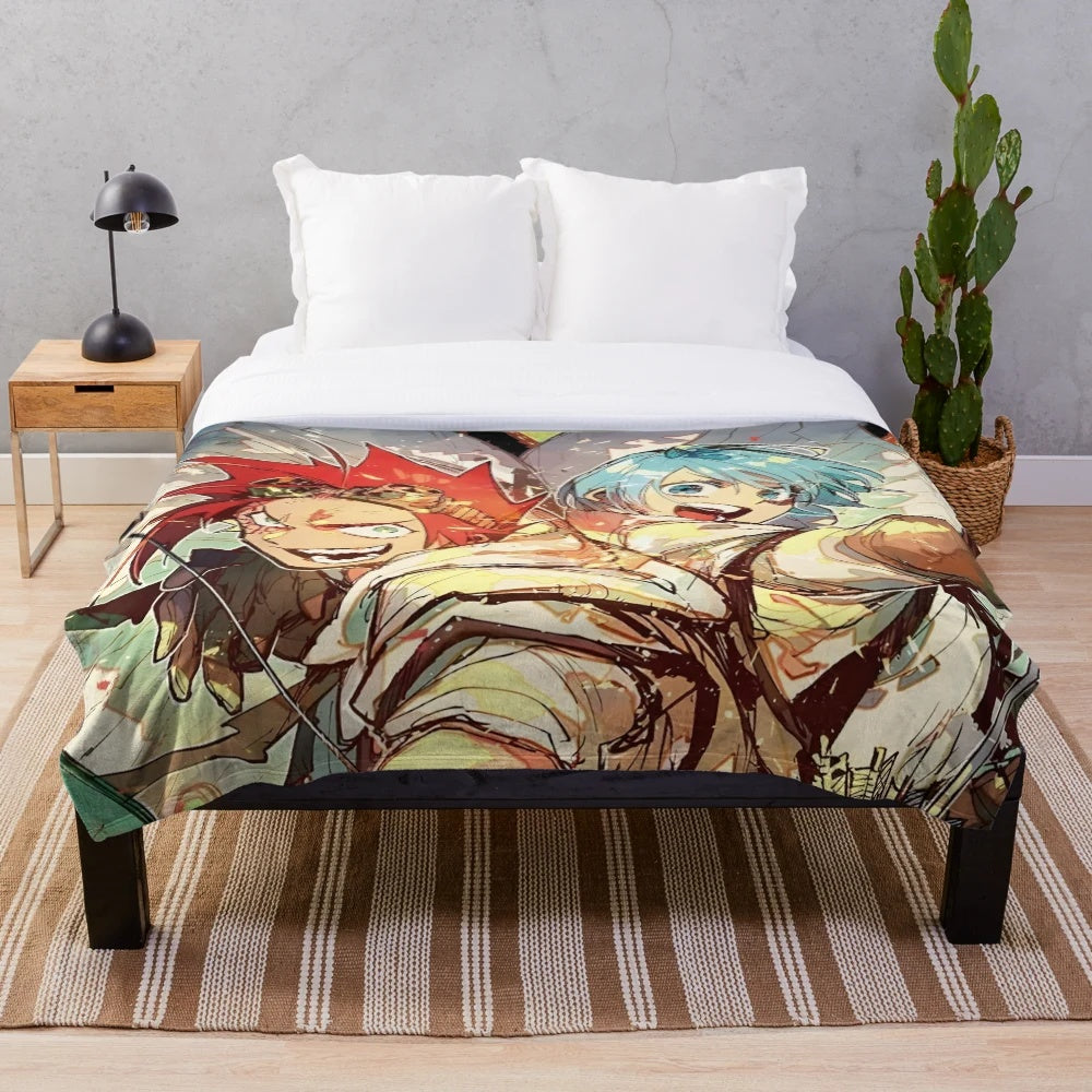 Sabikui Bisco inspired plush blanket featuring characters Milo Nekoyanagi and Paw Nekoyanagi