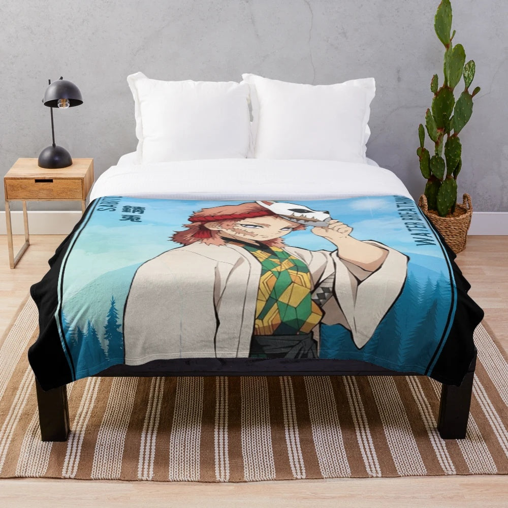Sabito-inspired demon slayer plush blanket featuring characters from the anime Kimetsu no Yaiba
