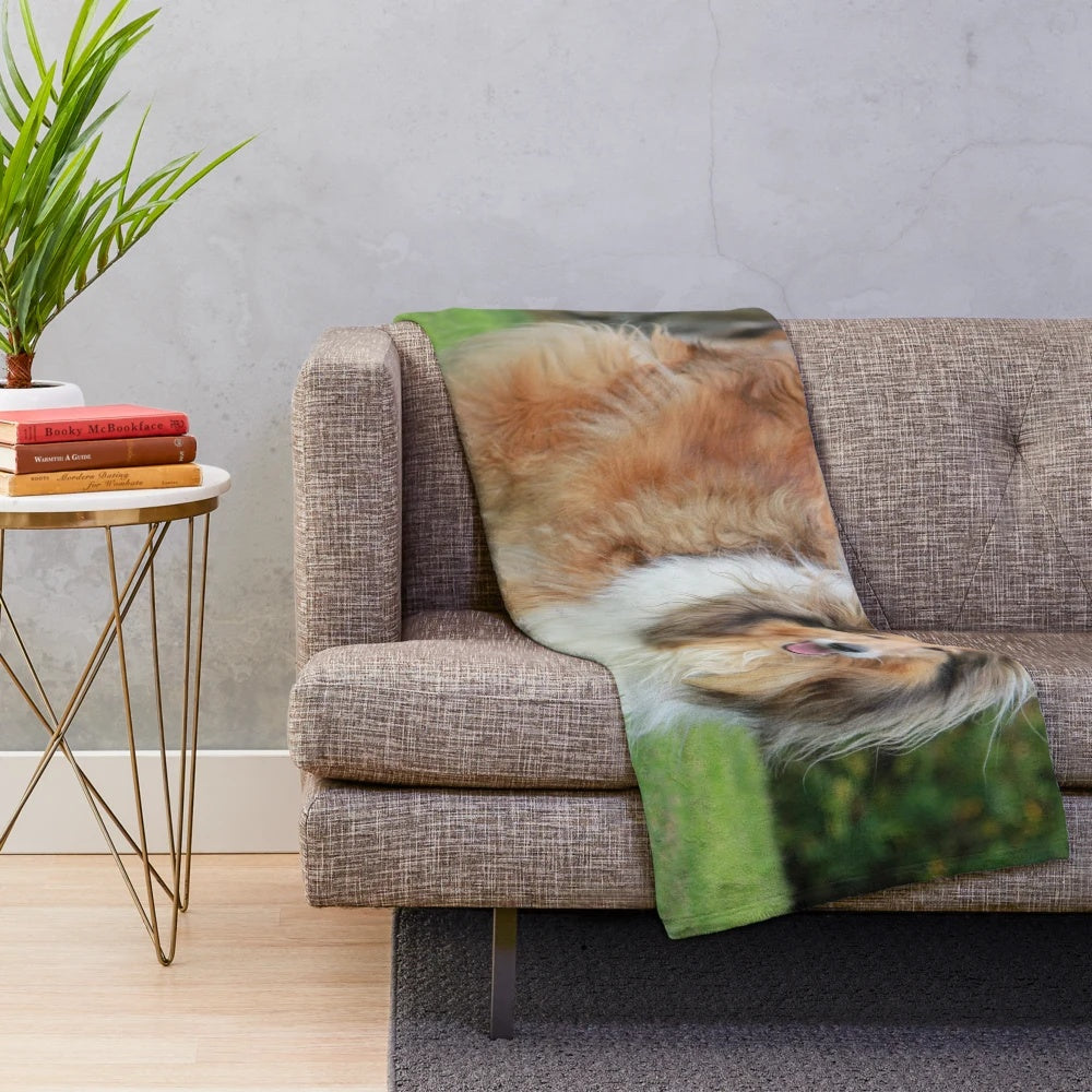 Sable rough collie plush blanket with nature inspired design
