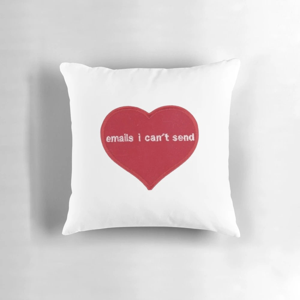 Sabrina Carpenter "Emails I Can't Send" decorative pillow featuring the singer's album artwork