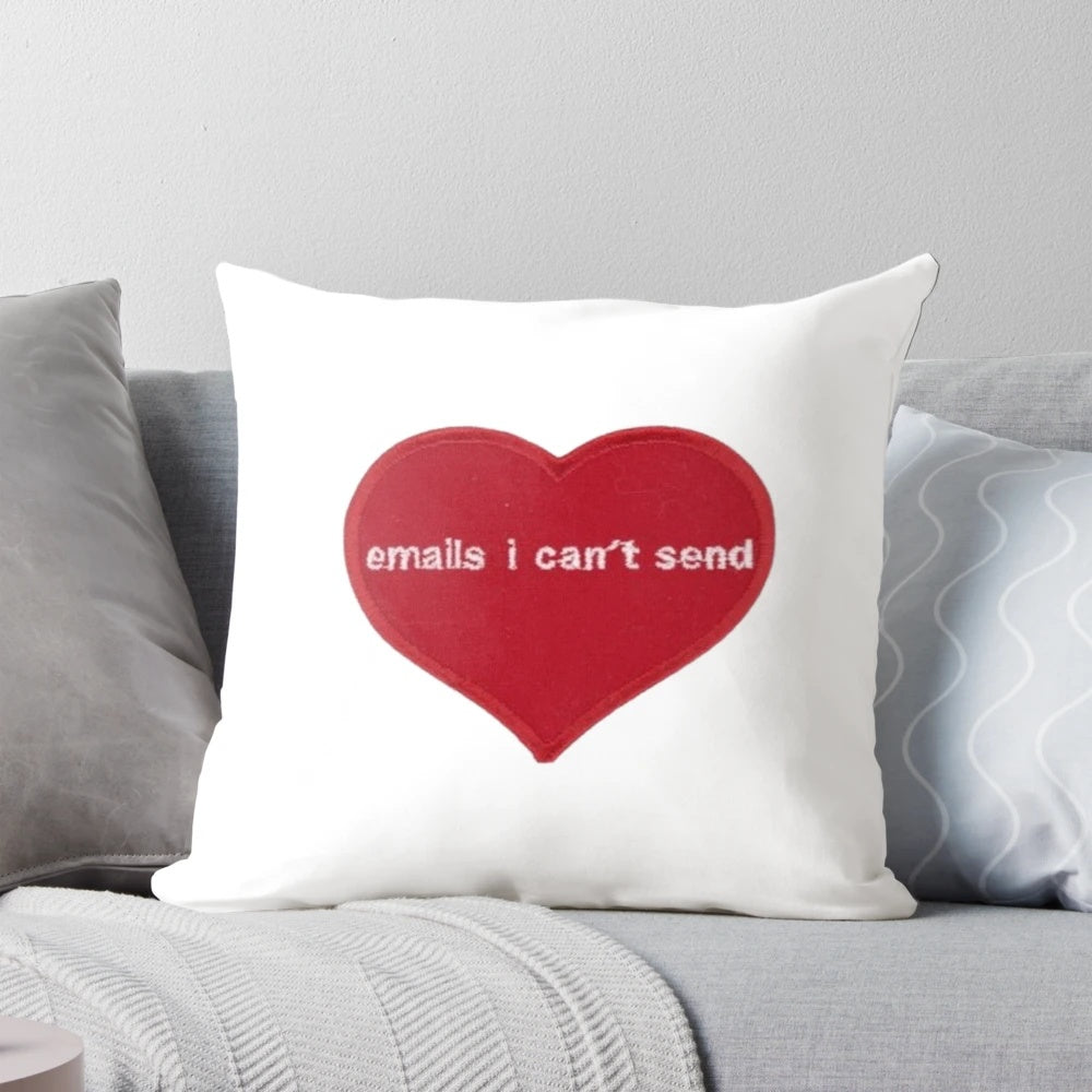 Sabrina Carpenter "Emails I Can't Send" decorative pillow featuring the singer's album artwork