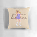 Soft and cozy pillow featuring a cartoon image of Sabrina Carpenter enjoying an espresso coffee