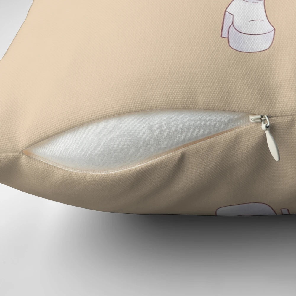 Soft and cozy pillow featuring a cartoon image of Sabrina Carpenter enjoying an espresso coffee