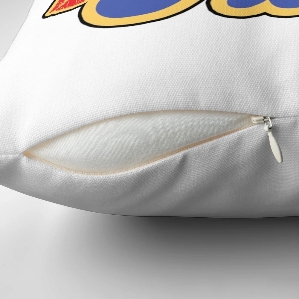Soft, plush pillow featuring a Sabrina Carpenter "Please Please Please" sticker design