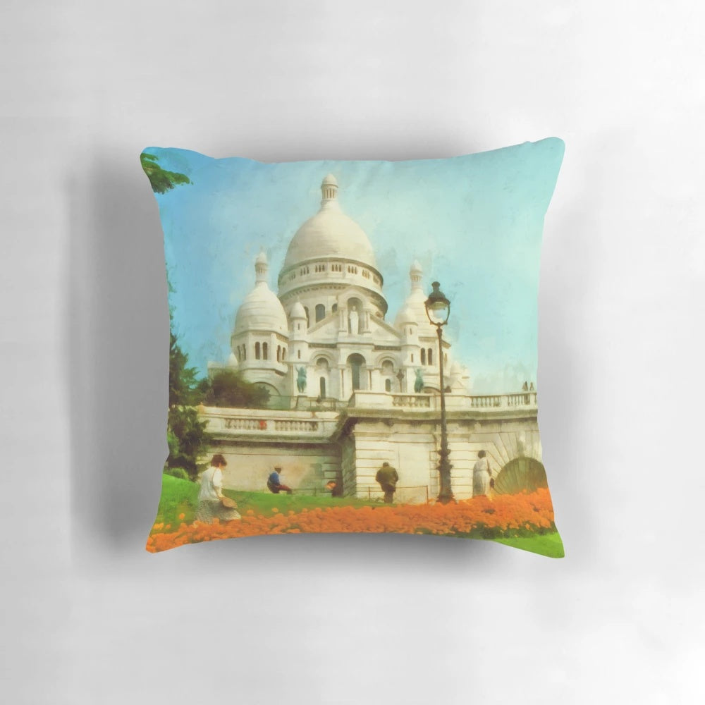Pillow featuring the iconic Sacre Coeur basilica in Paris, France