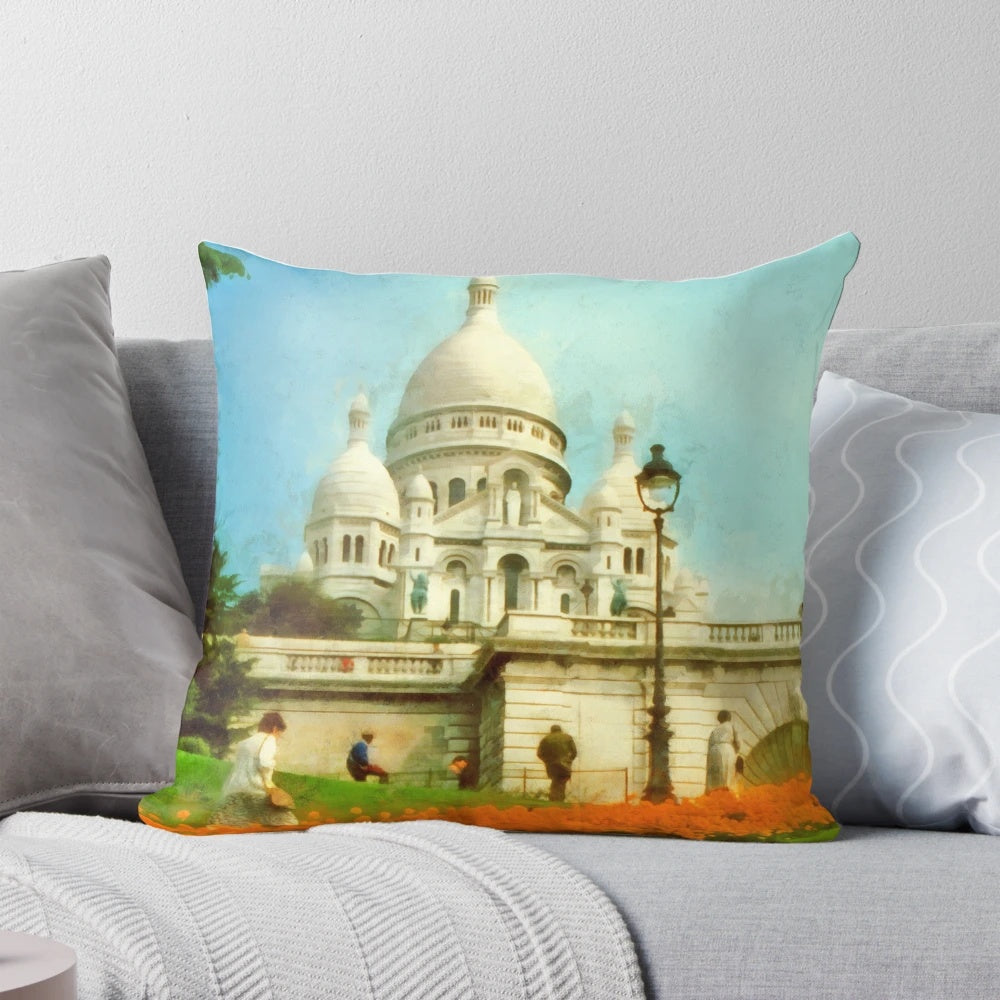 Pillow featuring the iconic Sacre Coeur basilica in Paris, France