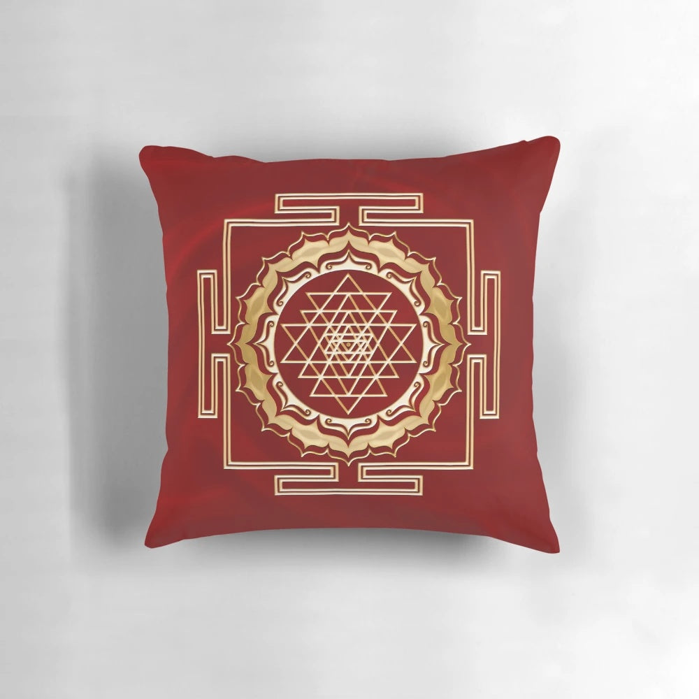 Shri Yantra sacred geometry pillow with lotus flower and om symbol
