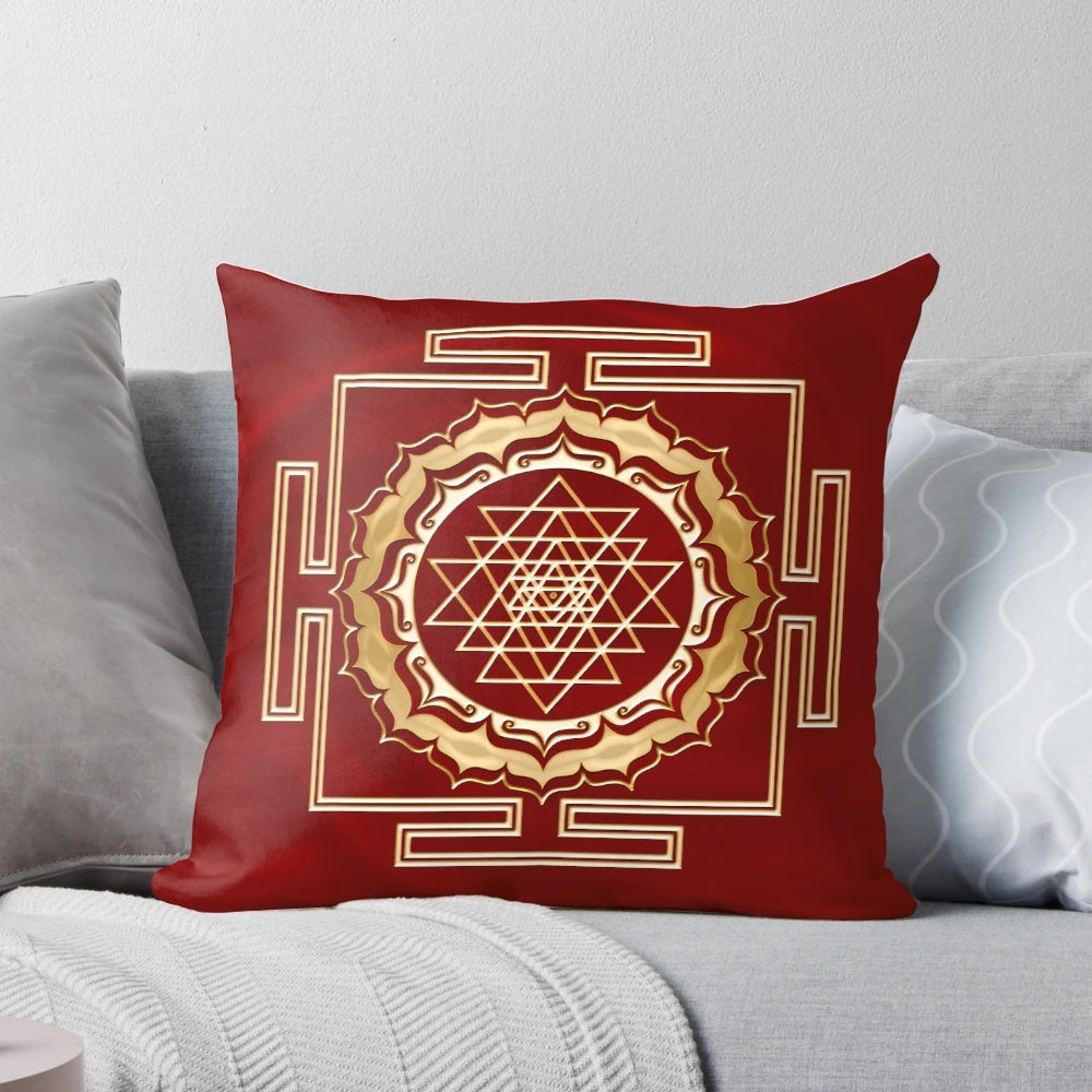 Shri Yantra sacred geometry pillow with lotus flower and om symbol