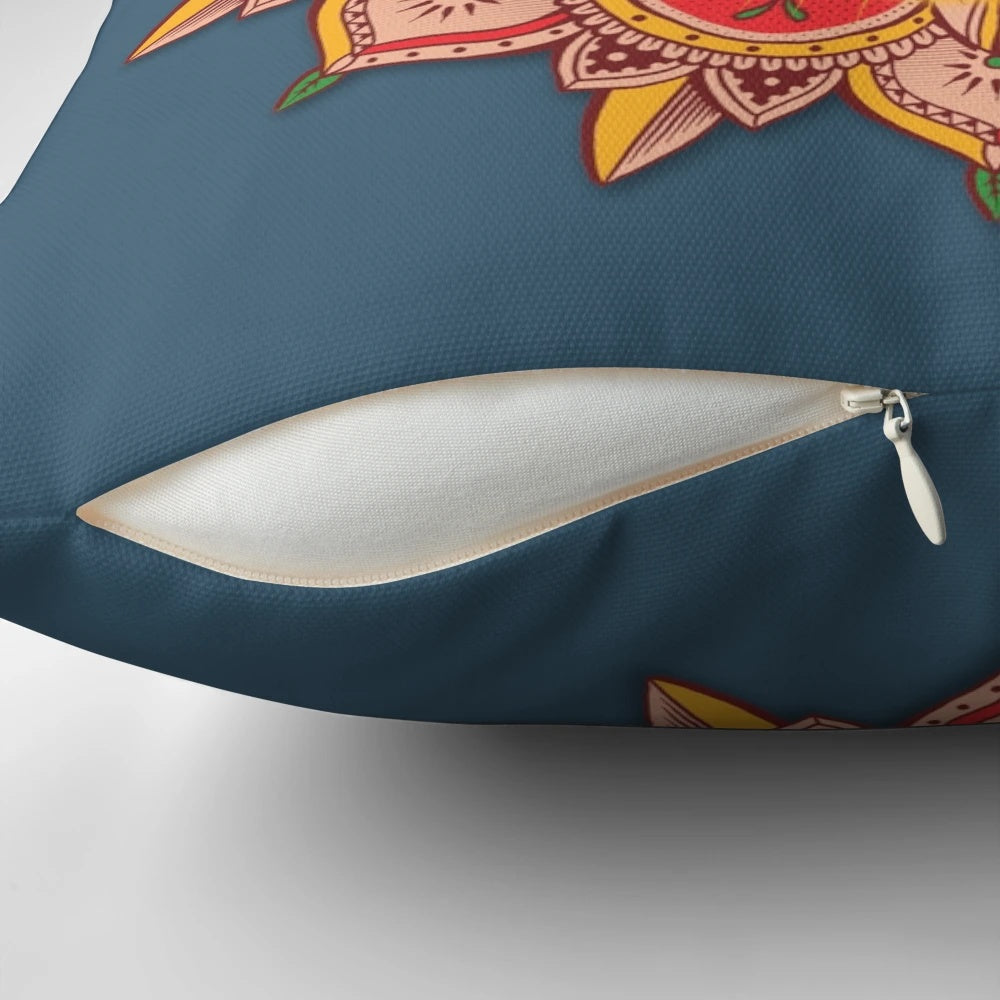 Sacred pizza mandala design printed on a soft, plush pillow for pizza enthusiasts