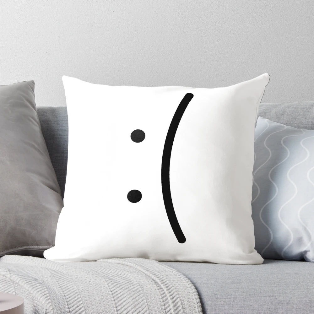 Sad face emoji decorative pillow, a cozy throw pillow featuring a whimsical emoji design for home or bedroom decor.