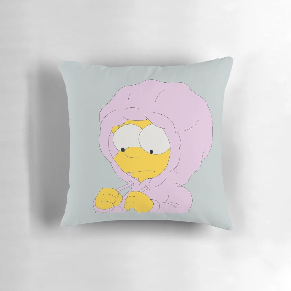 Soft, plush pillow featuring the sad Lisa Simpson character from the popular TV show The Simpsons, perfect for adding a touch of nostalgic charm to any room.