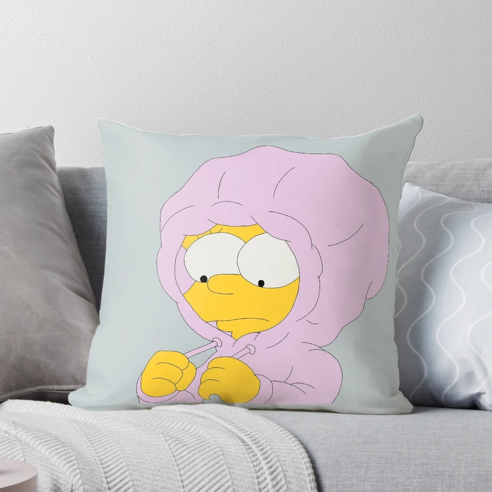 Soft, plush pillow featuring the sad Lisa Simpson character from the popular TV show The Simpsons, perfect for adding a touch of nostalgic charm to any room.