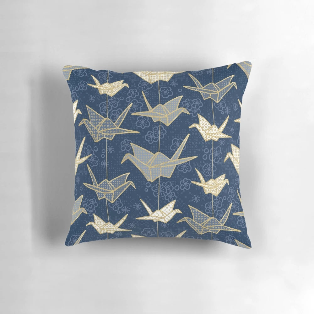 Sadako's Good Luck Cranes Pillow - Delicate Japanese Origami Paper Crane Design