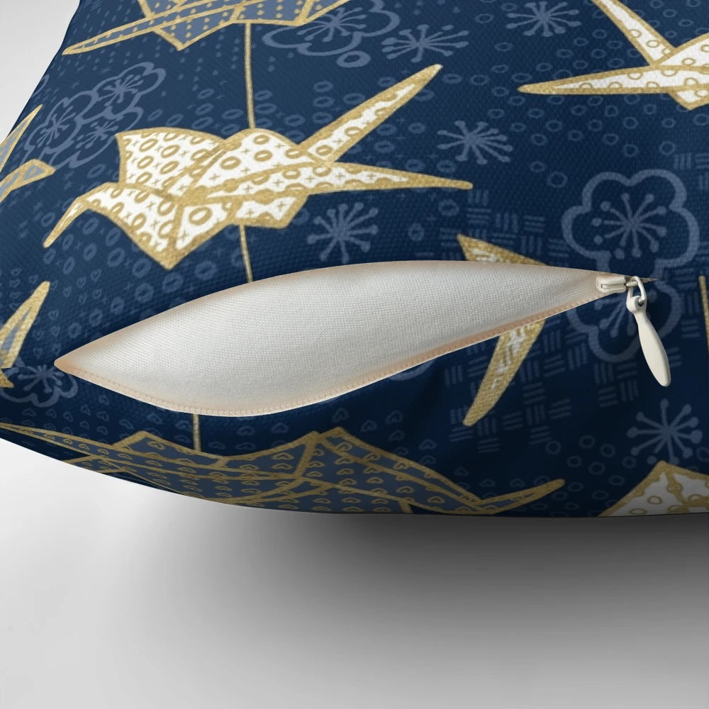 Sadako's Good Luck Cranes Pillow - Delicate Japanese Origami Paper Crane Design