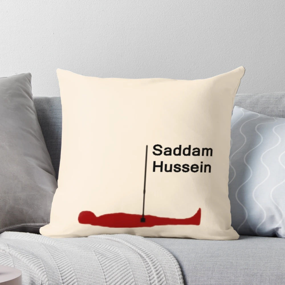 Pillow featuring a satirical diagram of Saddam Hussein's secret underground hiding spot