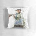 Decorative throw pillow featuring the character Sadie Adler from the video game Red Dead Redemption 2.
