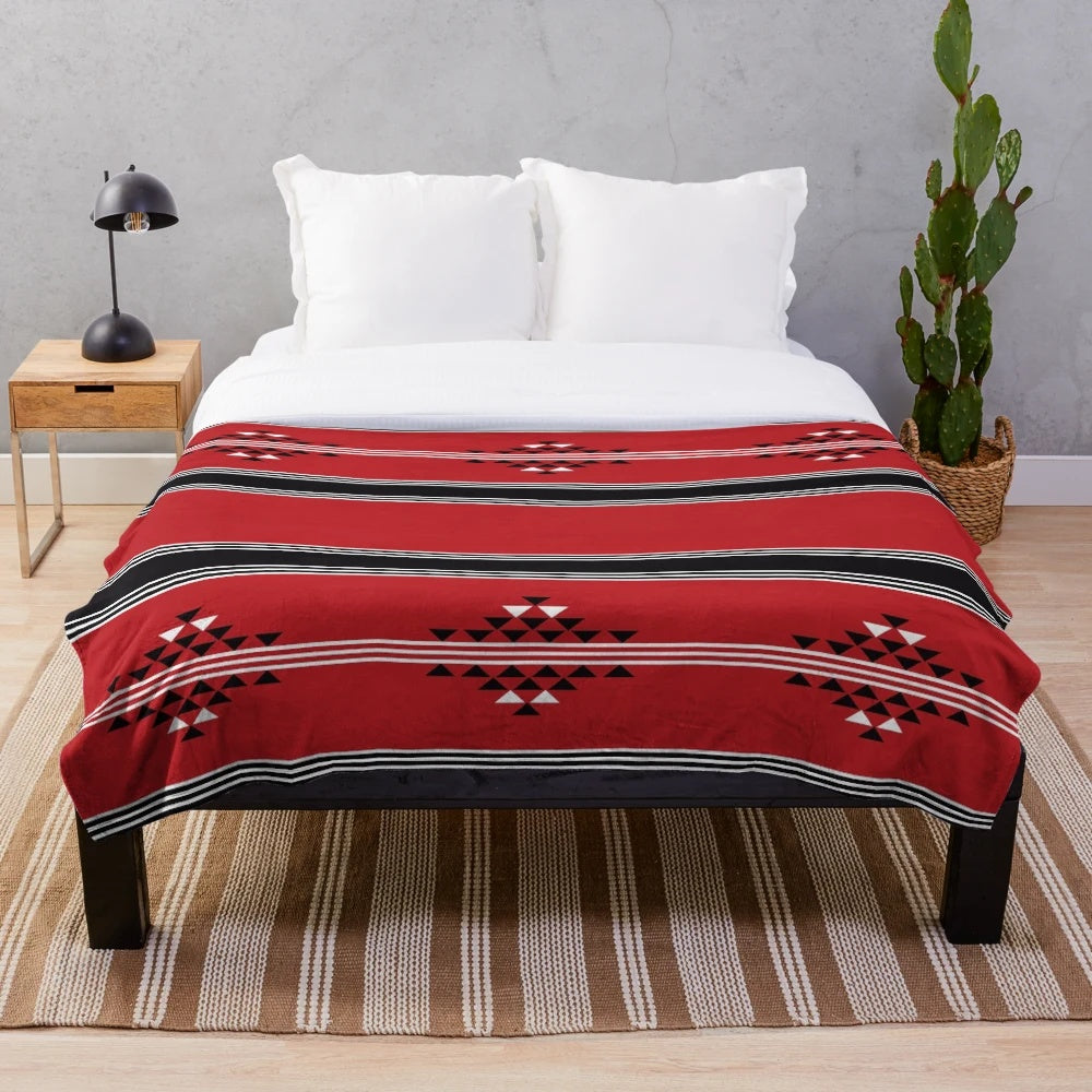 Sadu fabric design plush blanket with geometric pattern