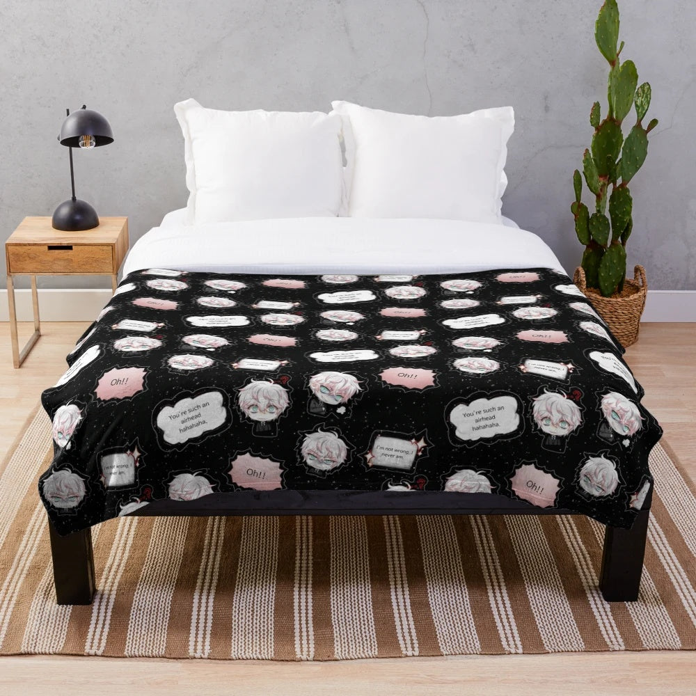 Saeran-inspired plush blanket with edgy and cozy design