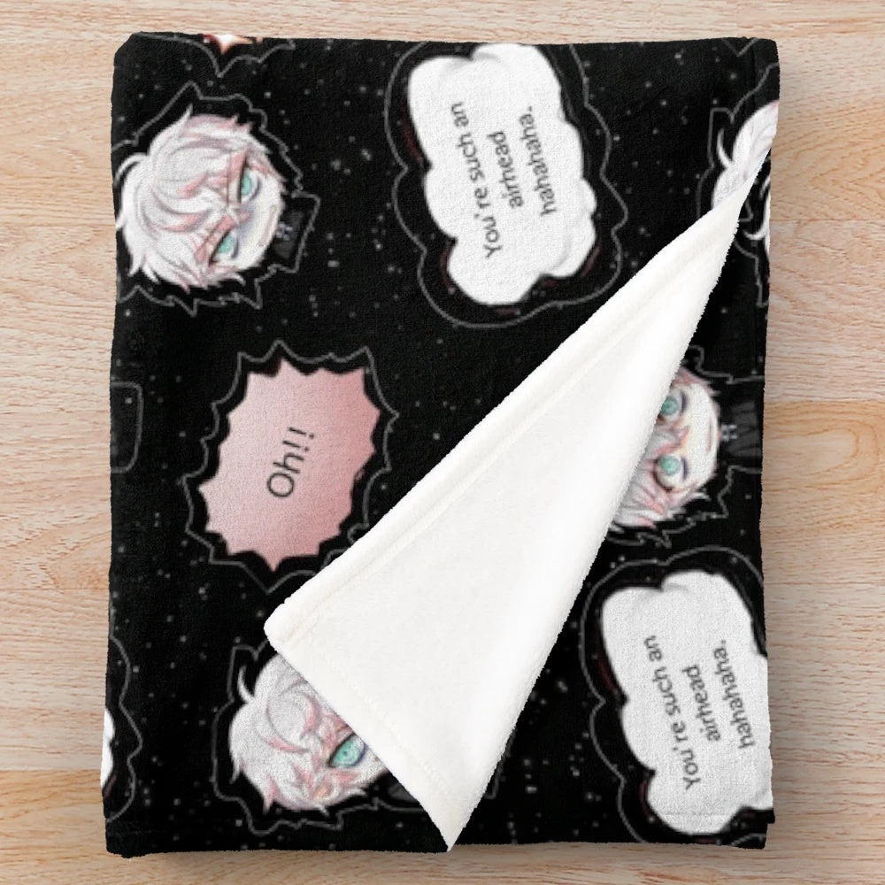Saeran-inspired plush blanket with edgy and cozy design