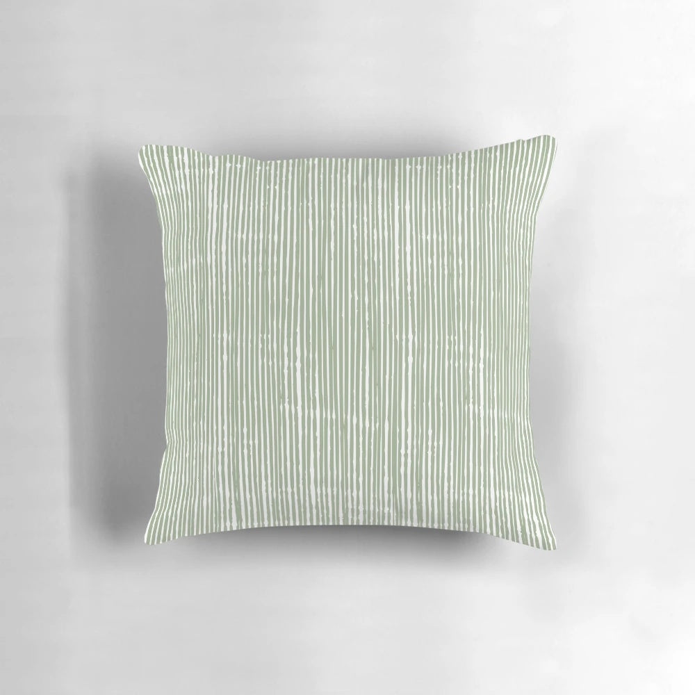 Sage green and white abstract striped decorative pillow