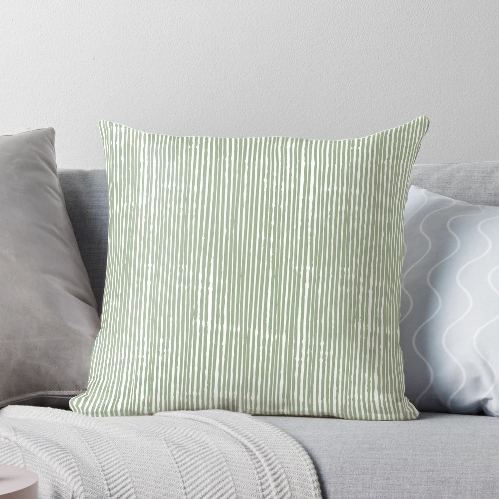Sage green and white abstract striped decorative pillow