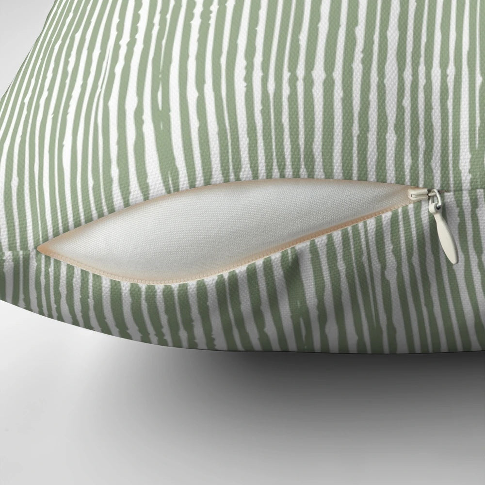 Sage green and white abstract striped decorative pillow