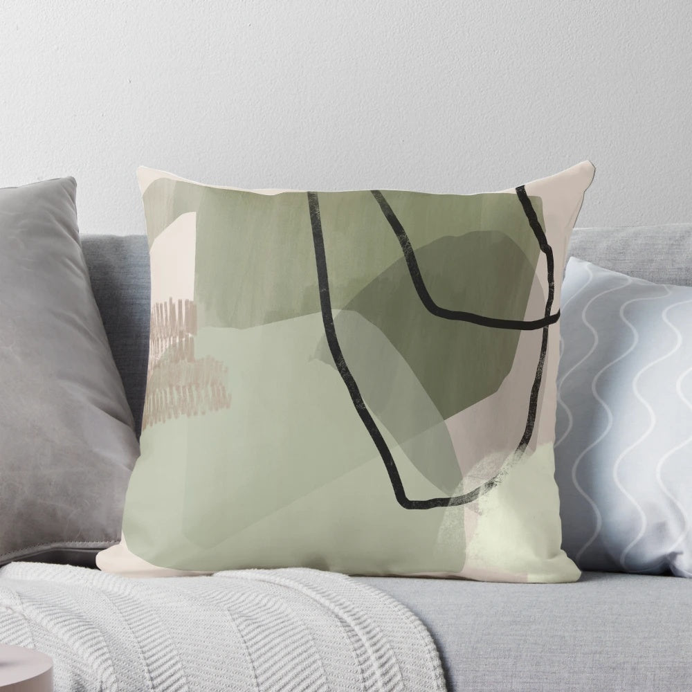 Sage green modern abstract print decorative throw pillow