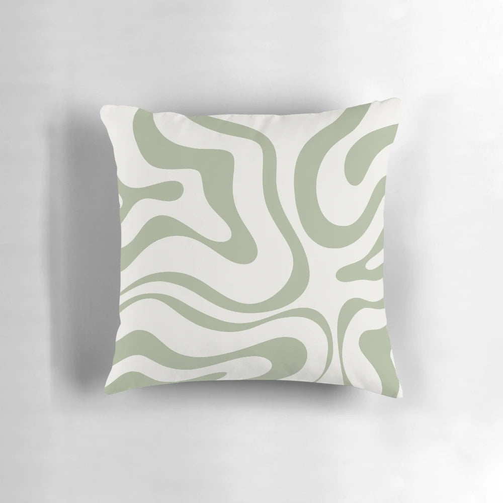 Sage green and white abstract swirl pattern modern minimalist throw pillow