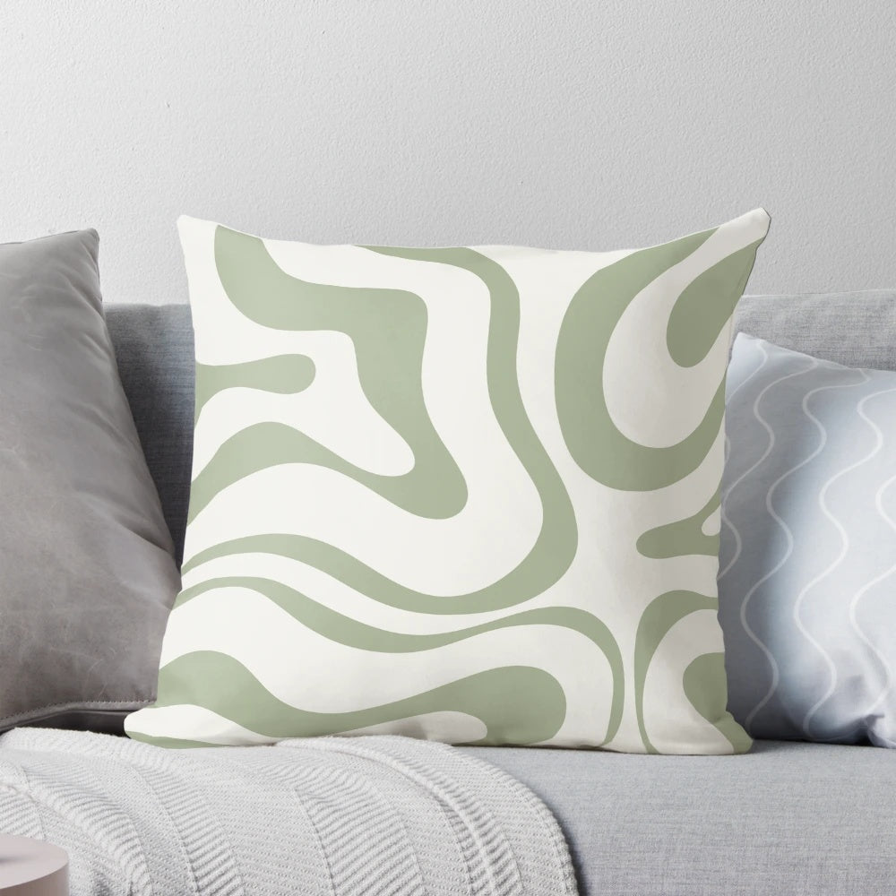 Sage green and white abstract swirl pattern modern minimalist throw pillow