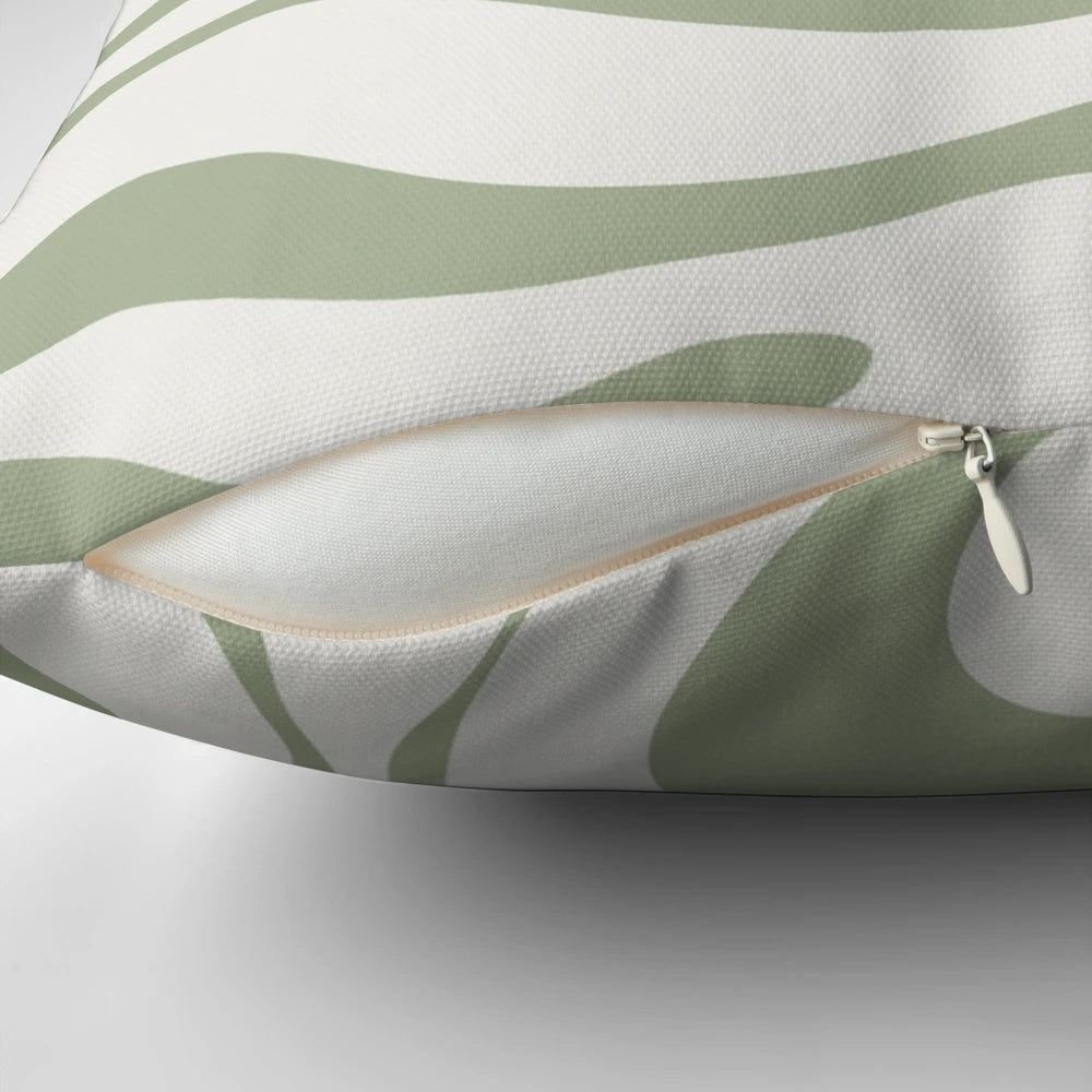 Sage green and white abstract swirl pattern modern minimalist throw pillow