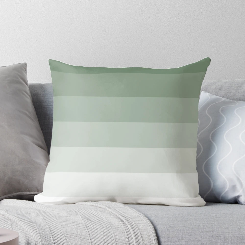 Sage green ombre striped decorative pillow for living room or bedroom